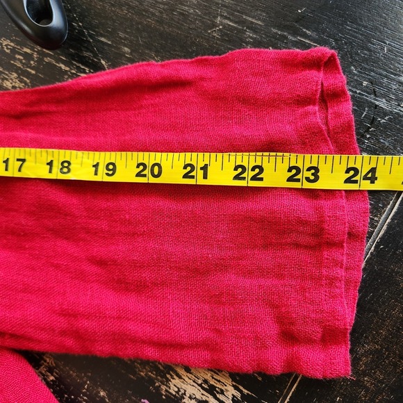 Eileen Fisher 100% Linen Top Red Womens XL Semi Sheer Minimalist Mandarin Button - Picture 7 of 12